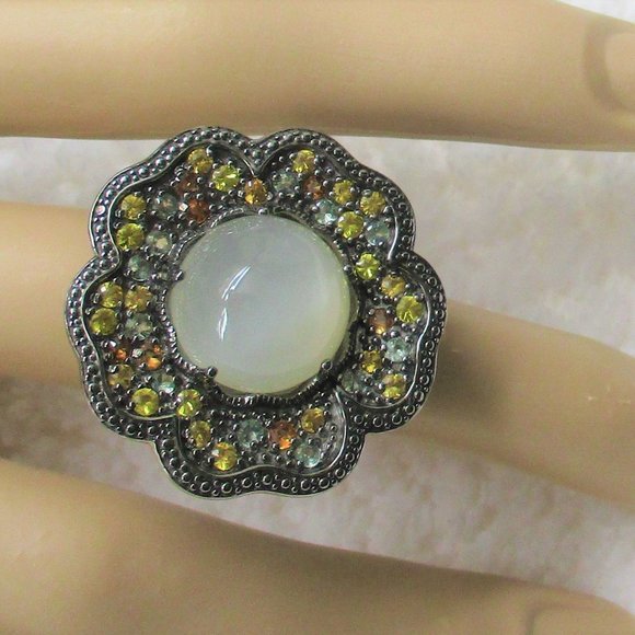 Sima K Moonstone and Sapphire Sterling Flower Ring - Picture 8 of 9